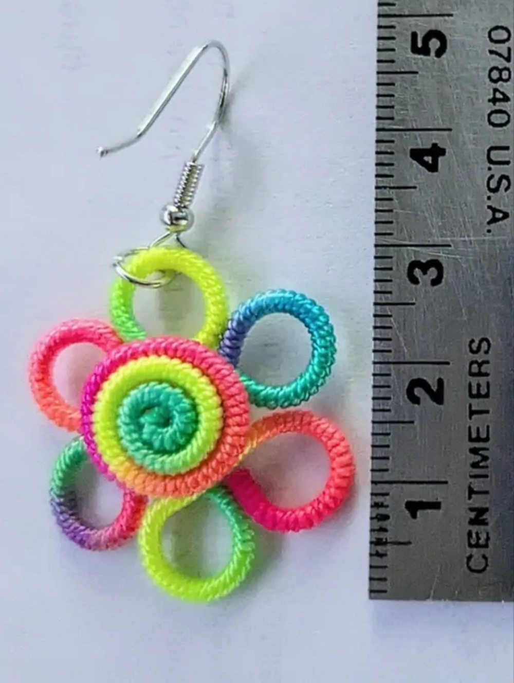 Hand Crafted Rainbow Floral Spiral Dangle Earrings - Picture 4 of 4